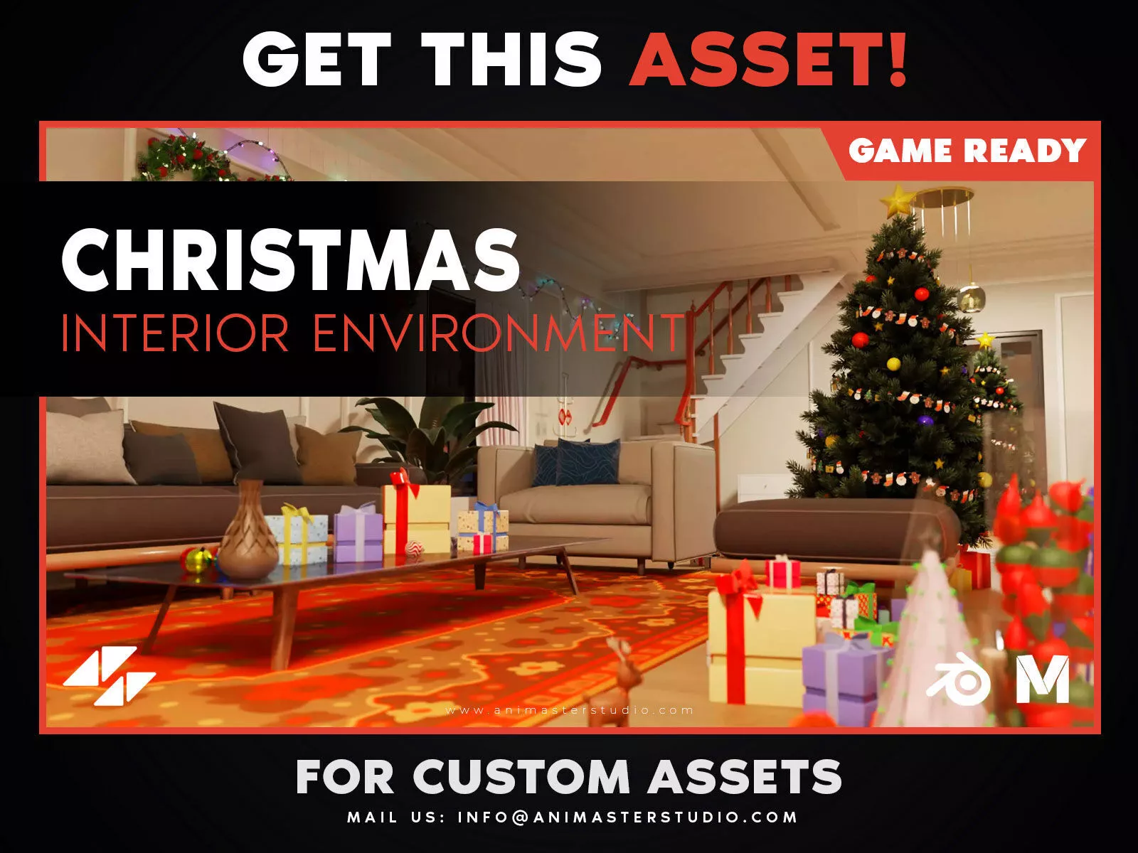 Christmas Interior Environment Low-poly 3D model