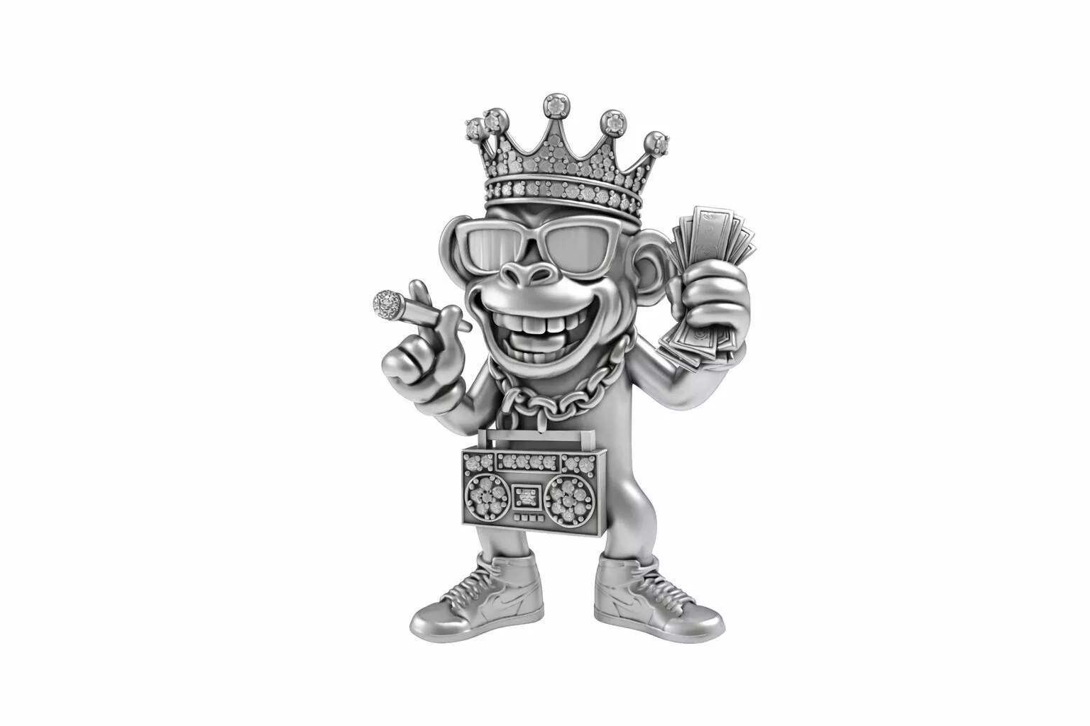 Hip Hop King Monkey Pendant Crowned Money Monkey Jewelry 3D print model
