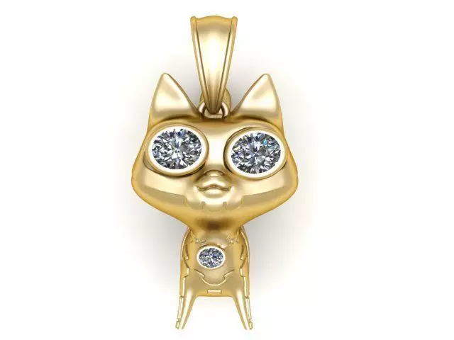 Cute Cat Diamond Pendant Big Eye Gold Kitty 3D print model
