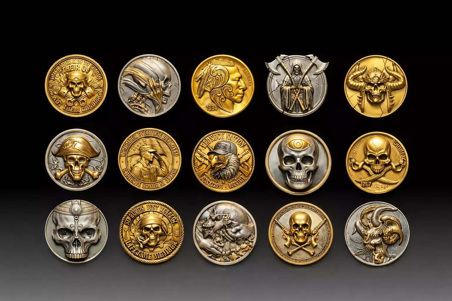 collection of 3D digital sculpts of thematic coins 3D print model