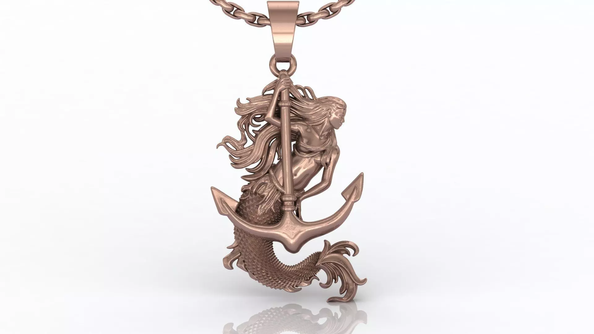 Mermaid Anchor Pendant Nautical Mythical Mermaid Necklace STL 3D print model