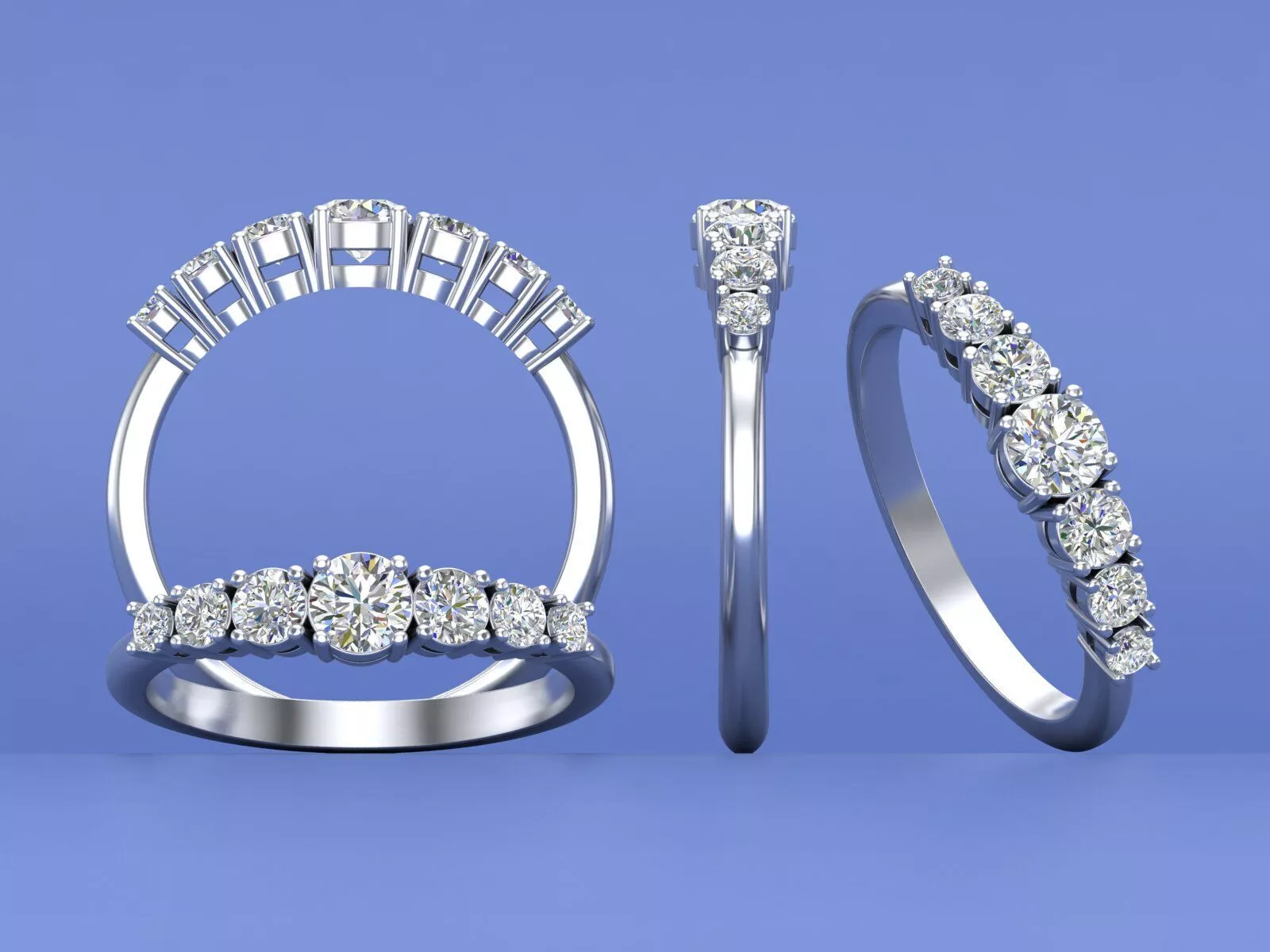 Classic 7 Diamonds Ring 3D CAD Jewelry Design Model Print 3D print model
