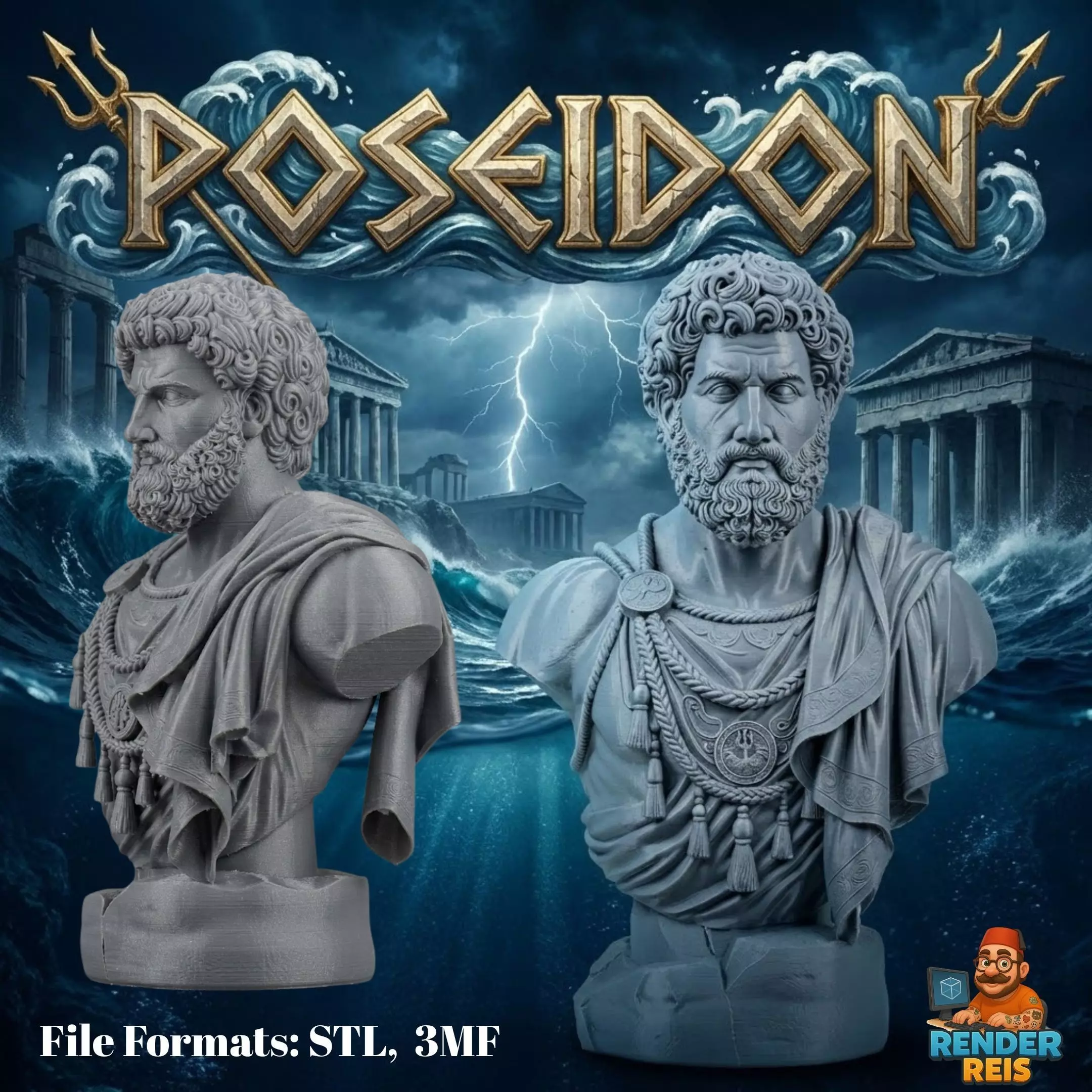 Ruler of the Seas Classical Poseidon Bust 3D print model