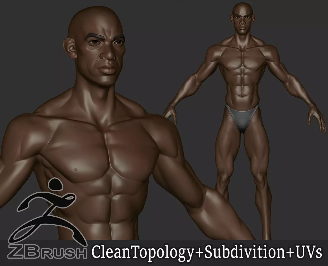 Semi-Stylized Muscular Black Male Basemesh 3D model