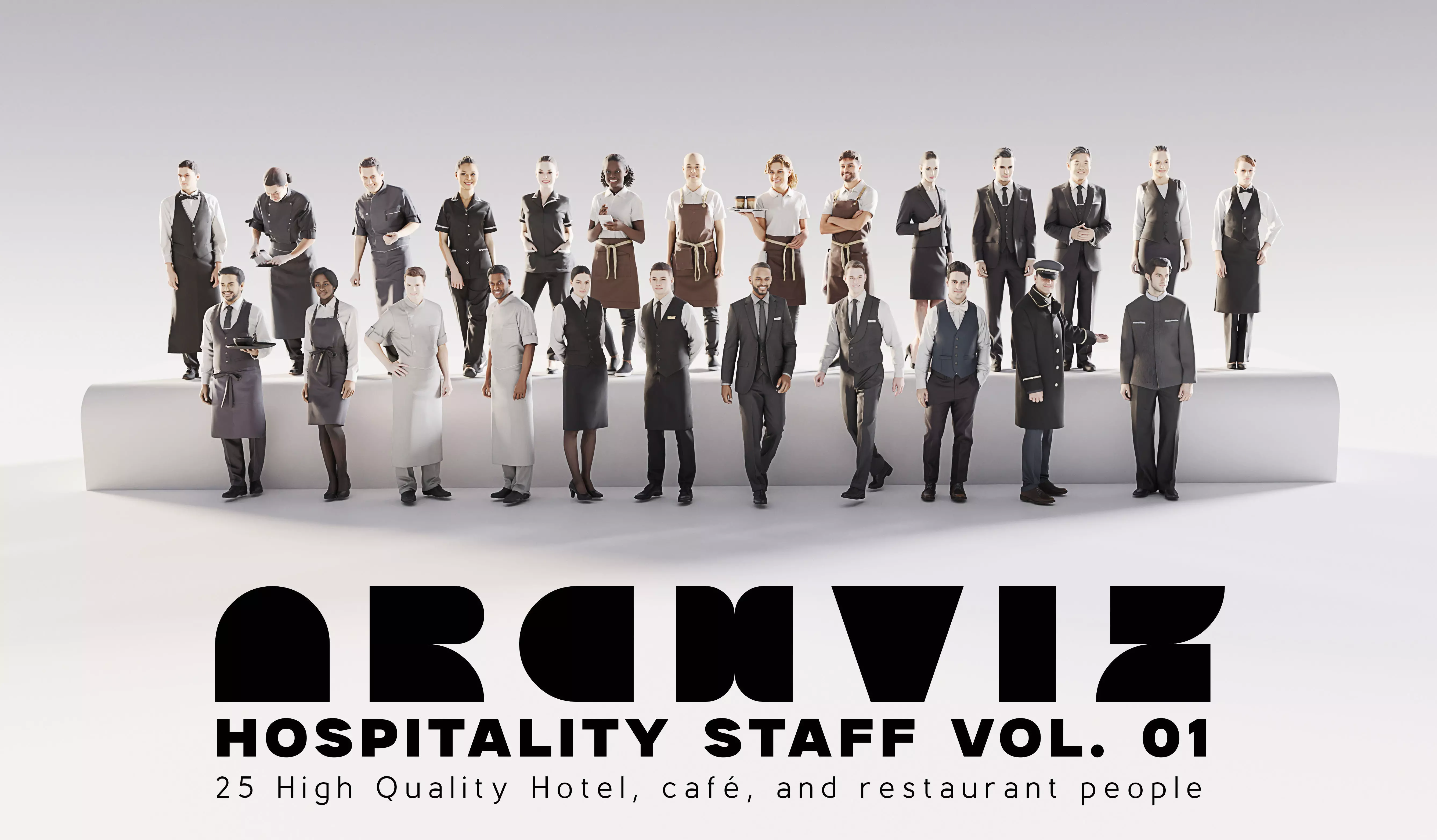 ArchViz People 25 Hospitality Staff Service and Hotel 3D model