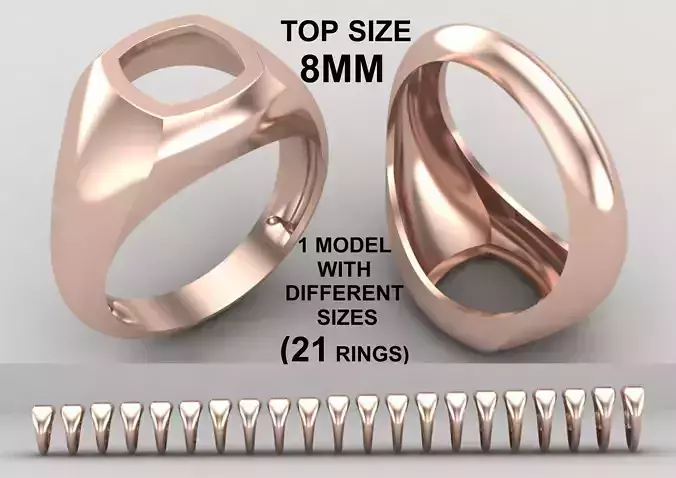 cushion square Signet Ring Base 8MM top in All sizes 273-MWC