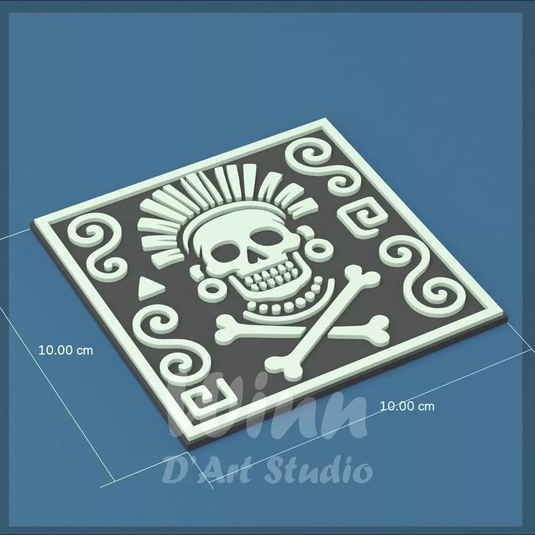 Aztec Skull Coaster Dual Color 3D Print Model Free 3D print model