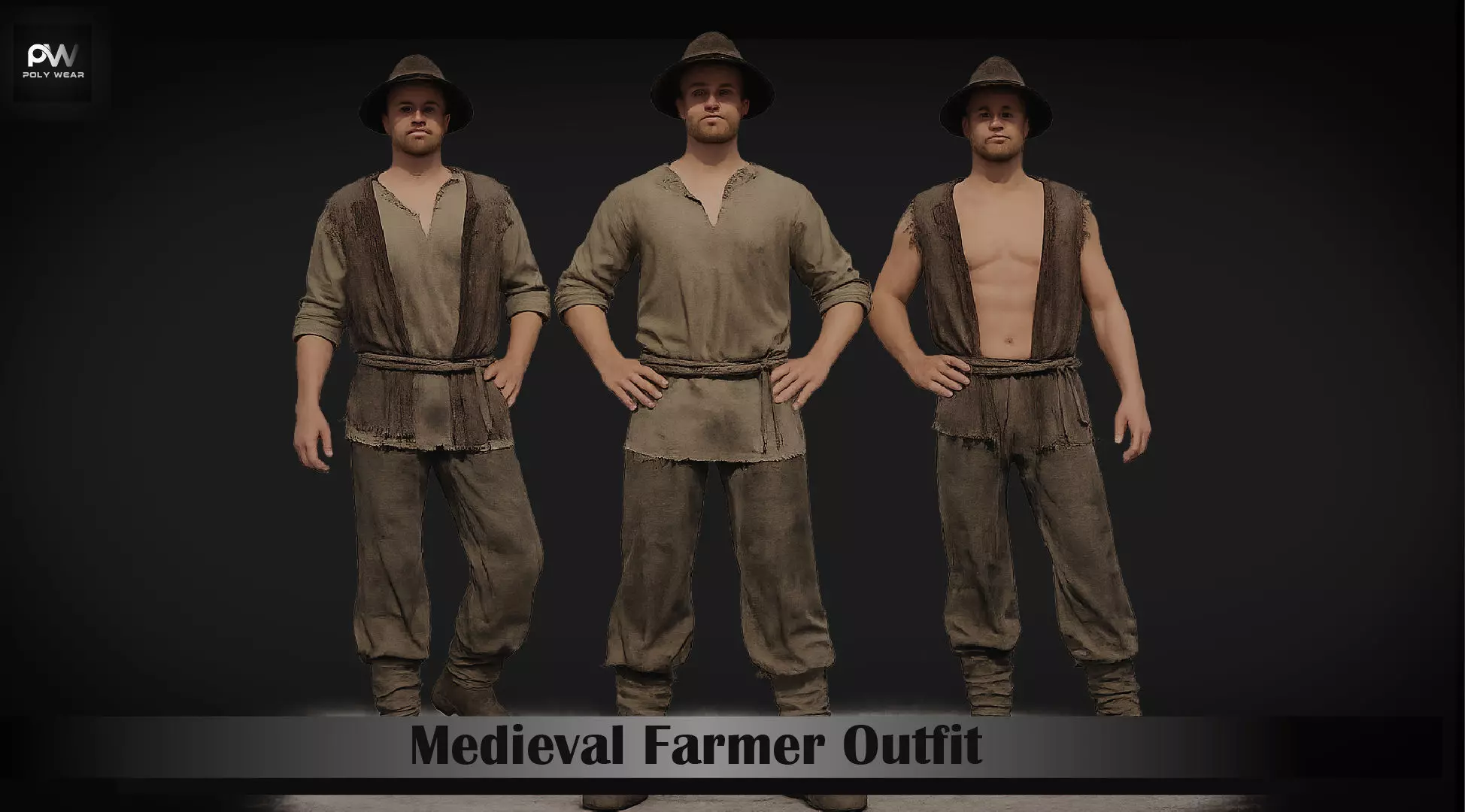 Rigged Metahuman Medieval Farmer Outfit UE Project Fbx Low-poly 3D model