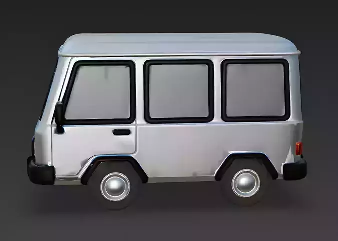 Stylized Silver Utility Van 3D Model Low-poly 3D model 3