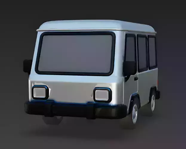 Stylized Silver Utility Van 3D Model Low-poly 3D model 2