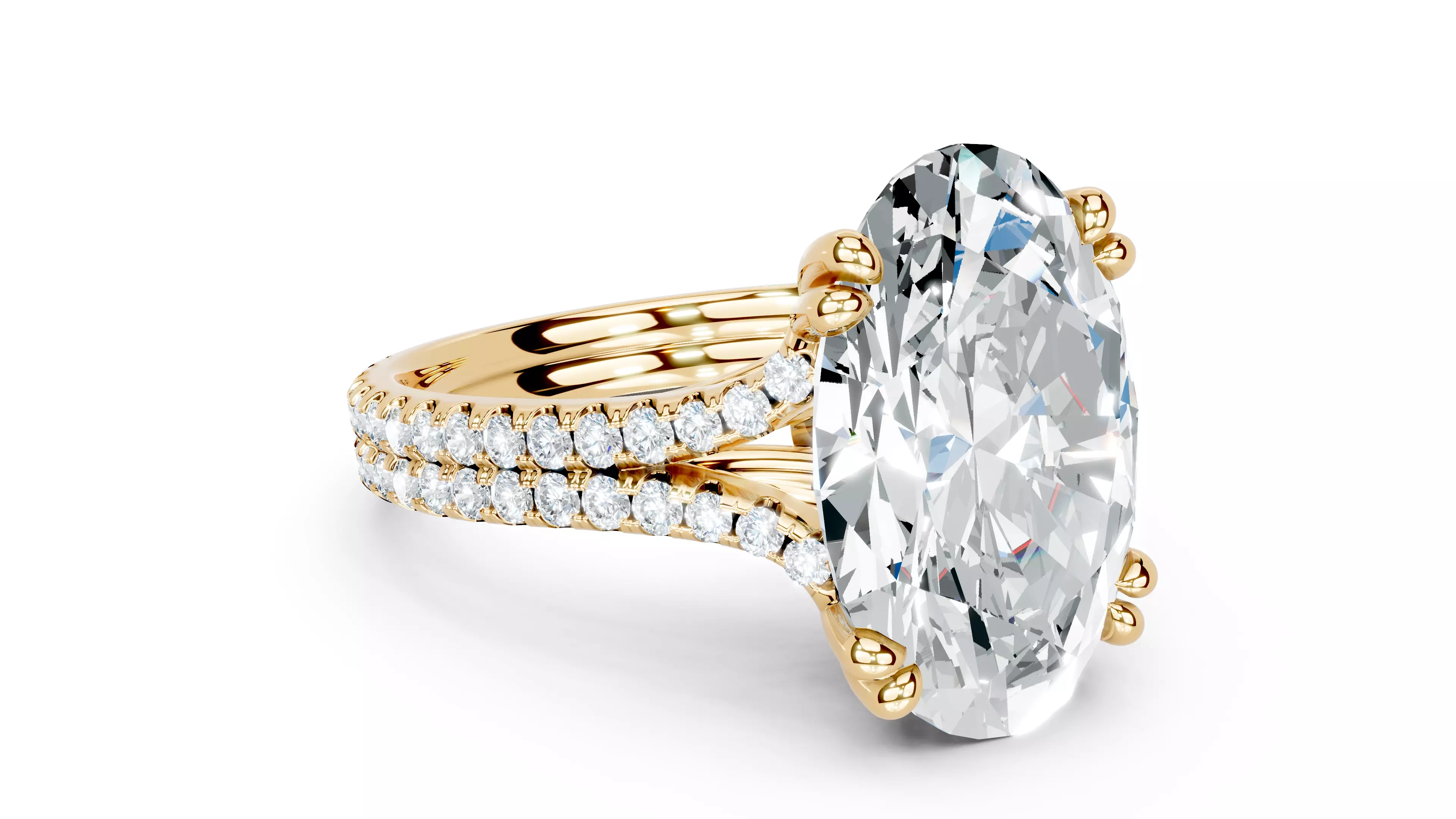 Elle Solitaire Engagement Ring Oval Two Row Upave White Gold 3D print model