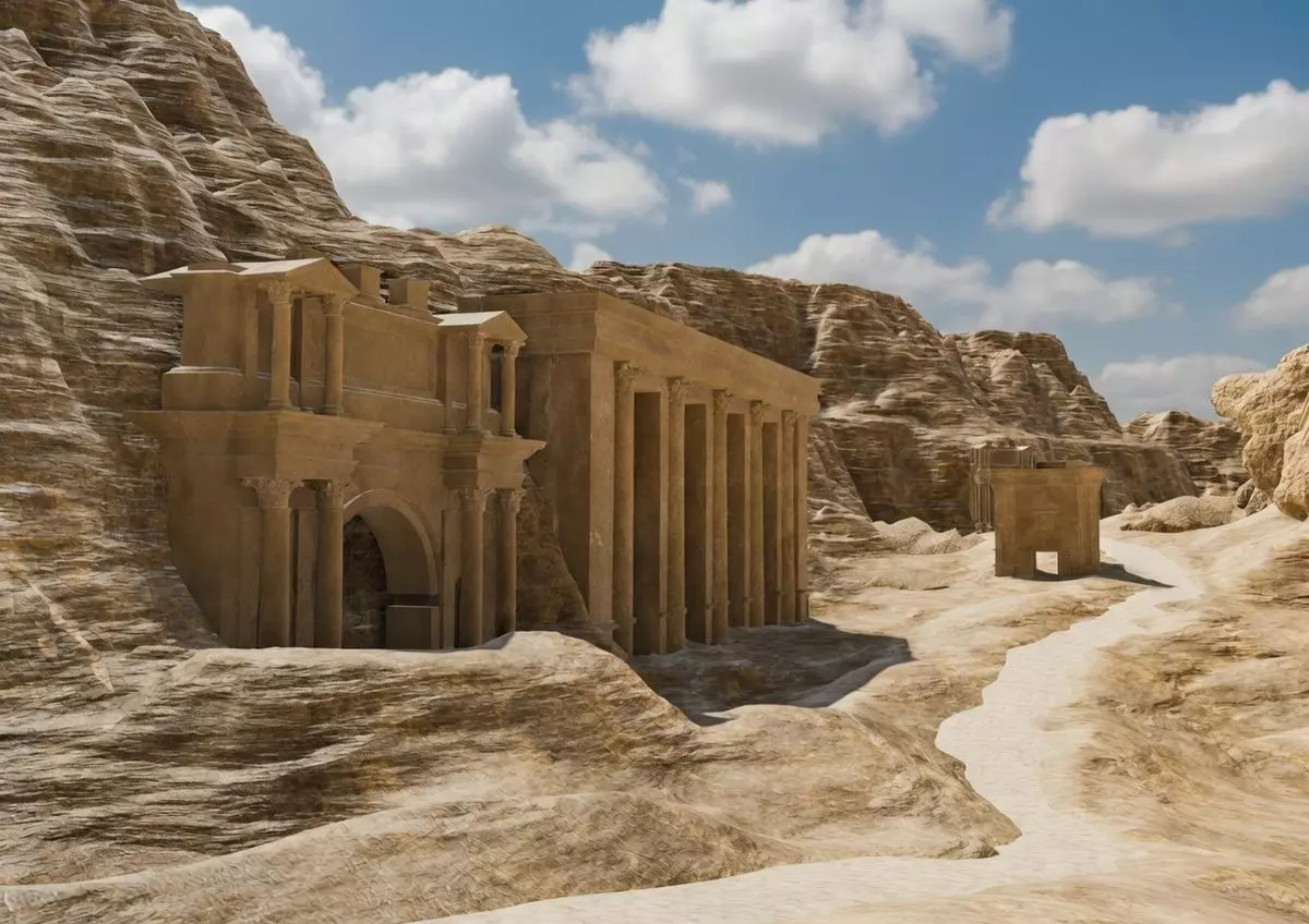 Ancient City Ruins in Canyon with Destroyed Arches and Columns 3D model