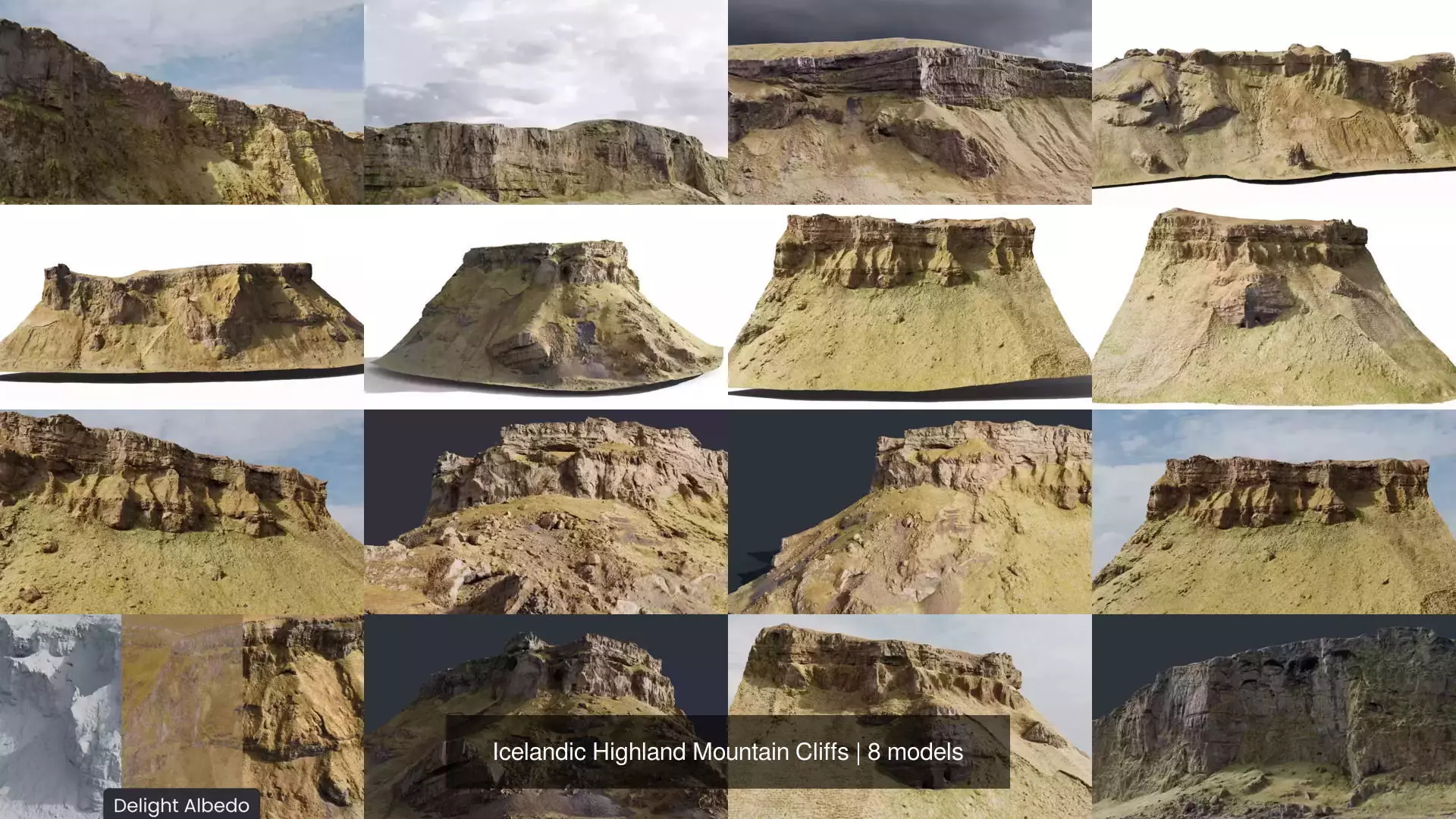 Icelandic Highland Mountain Cliffs 3D Model Pack