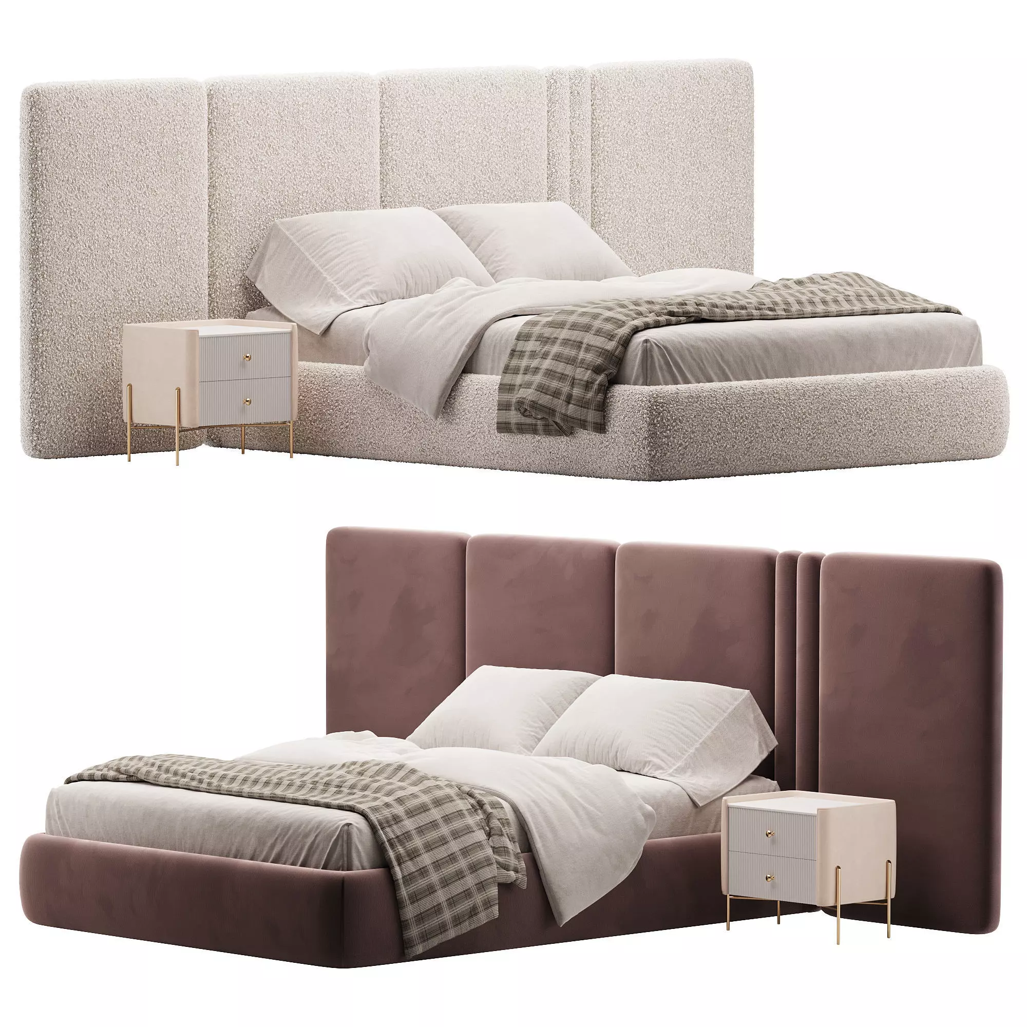 Clerigos Beige Double Bed Low-poly 3D model