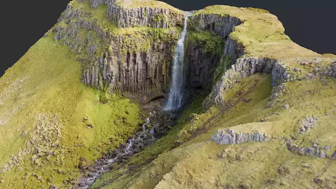 Basalt Waterfall Cliffs Low-poly 3D model