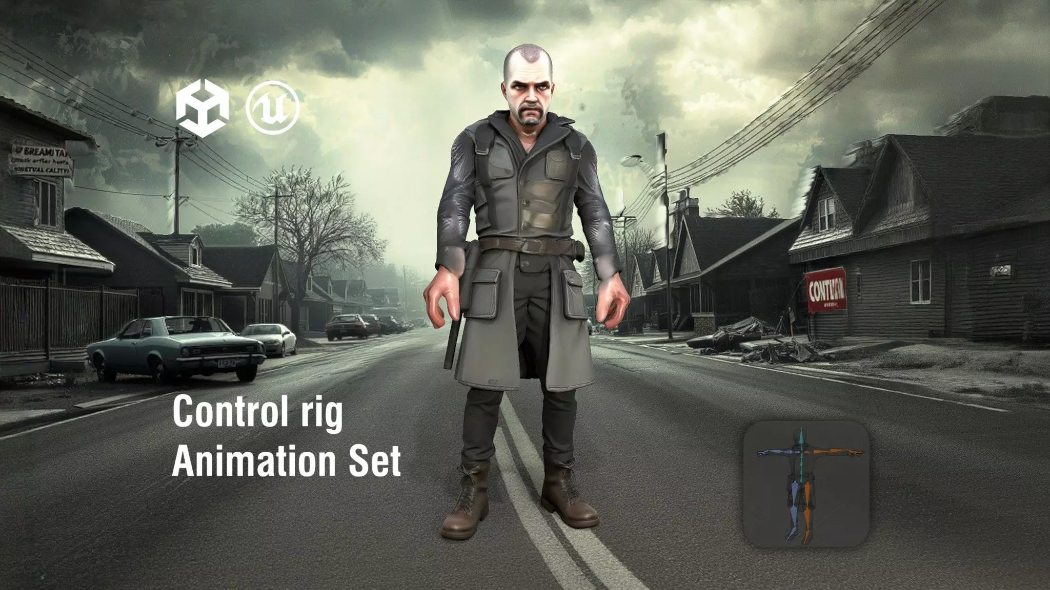 Mutant Hunter Survivor in Rugged Leather Low-poly 3D model