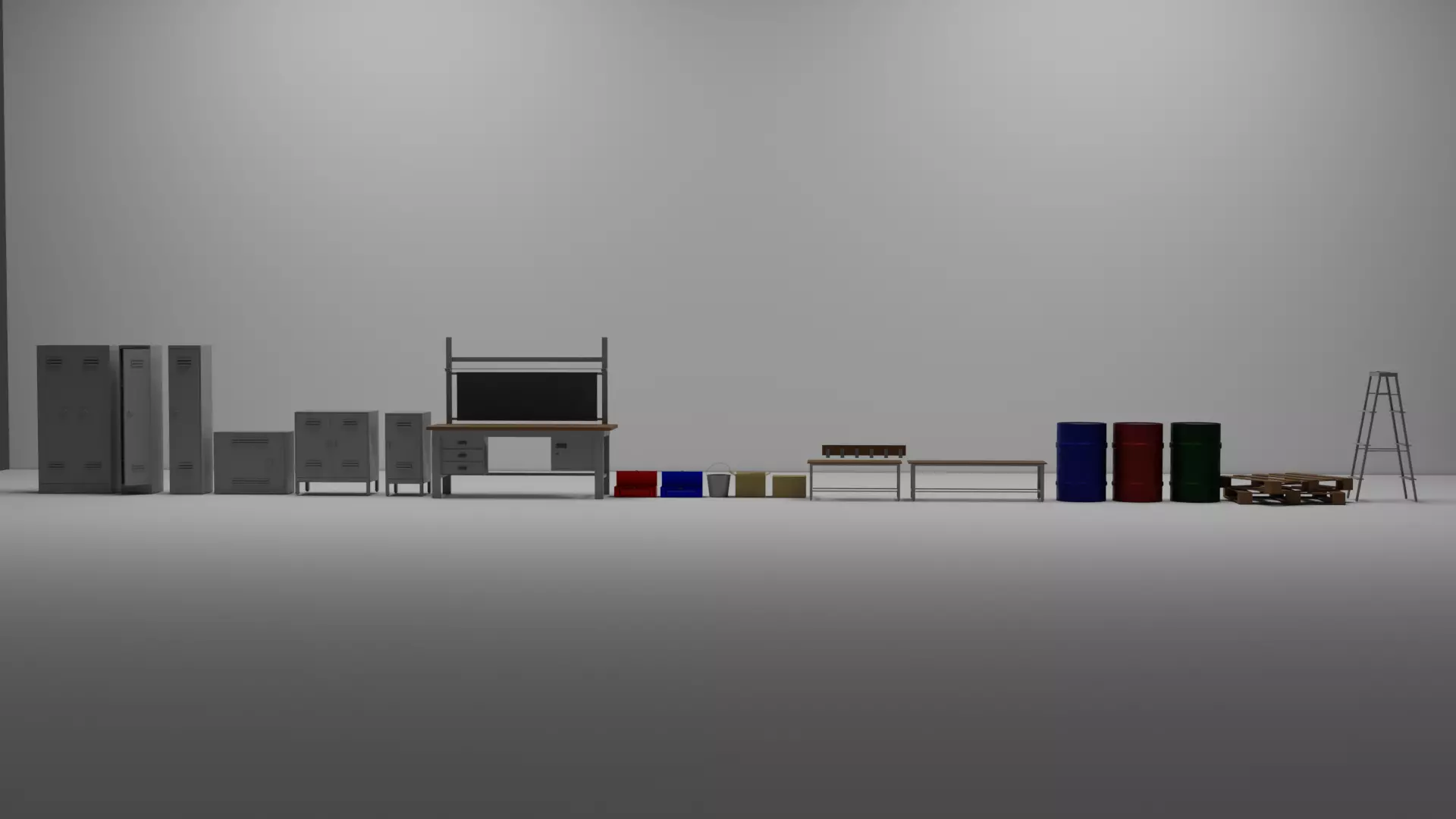 Industrial Workshop Storage Prop Pack - 15 Game Ready Assets Low-poly 3D model