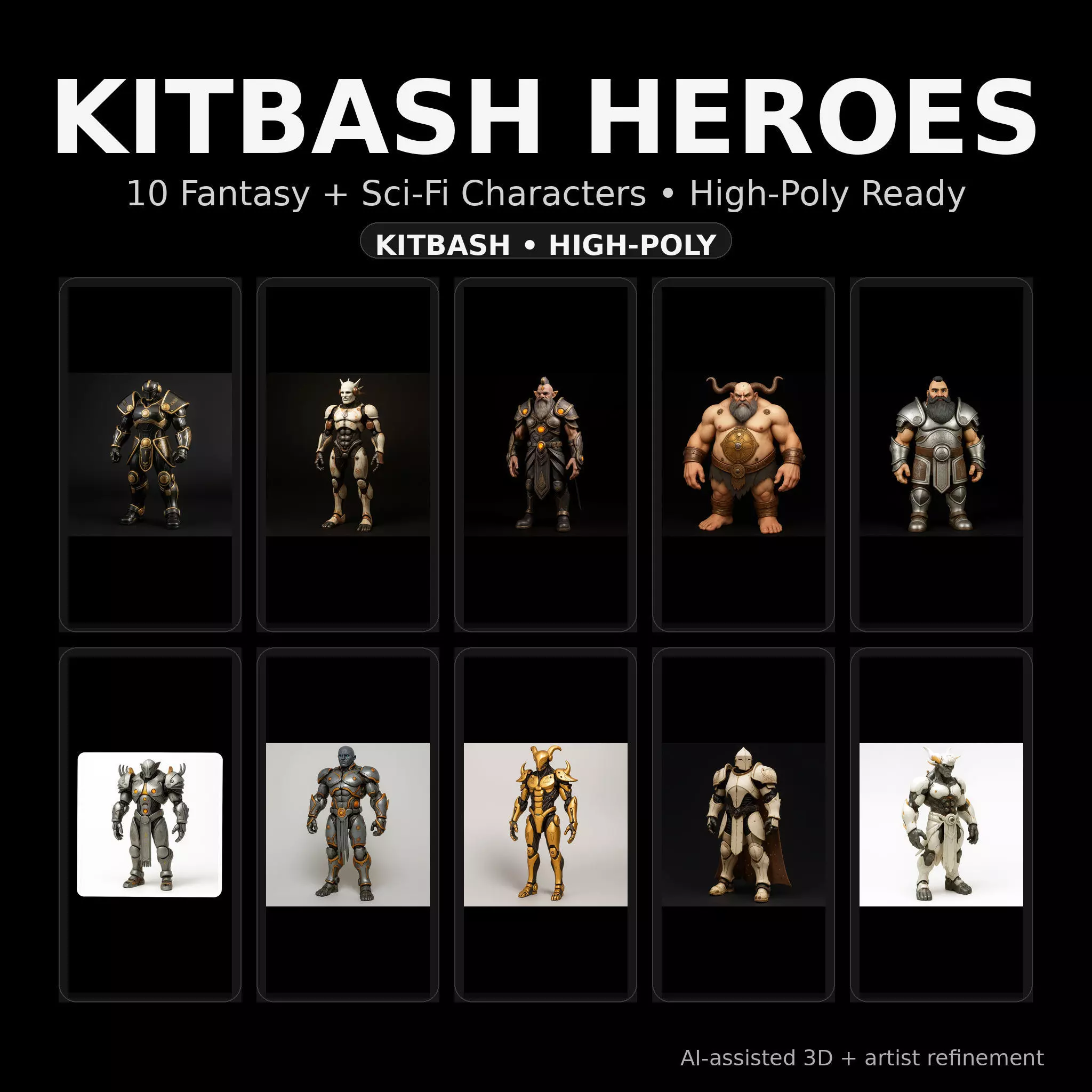 Kitbash Heroes - Fantasy and Sci-Fi High-Poly Character Pack10 3D print model