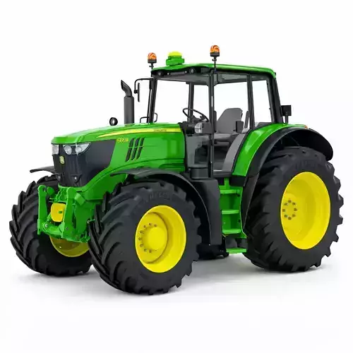 John Deere 6195M Low Poly Tractor Optimized Farm Vehicle 3D