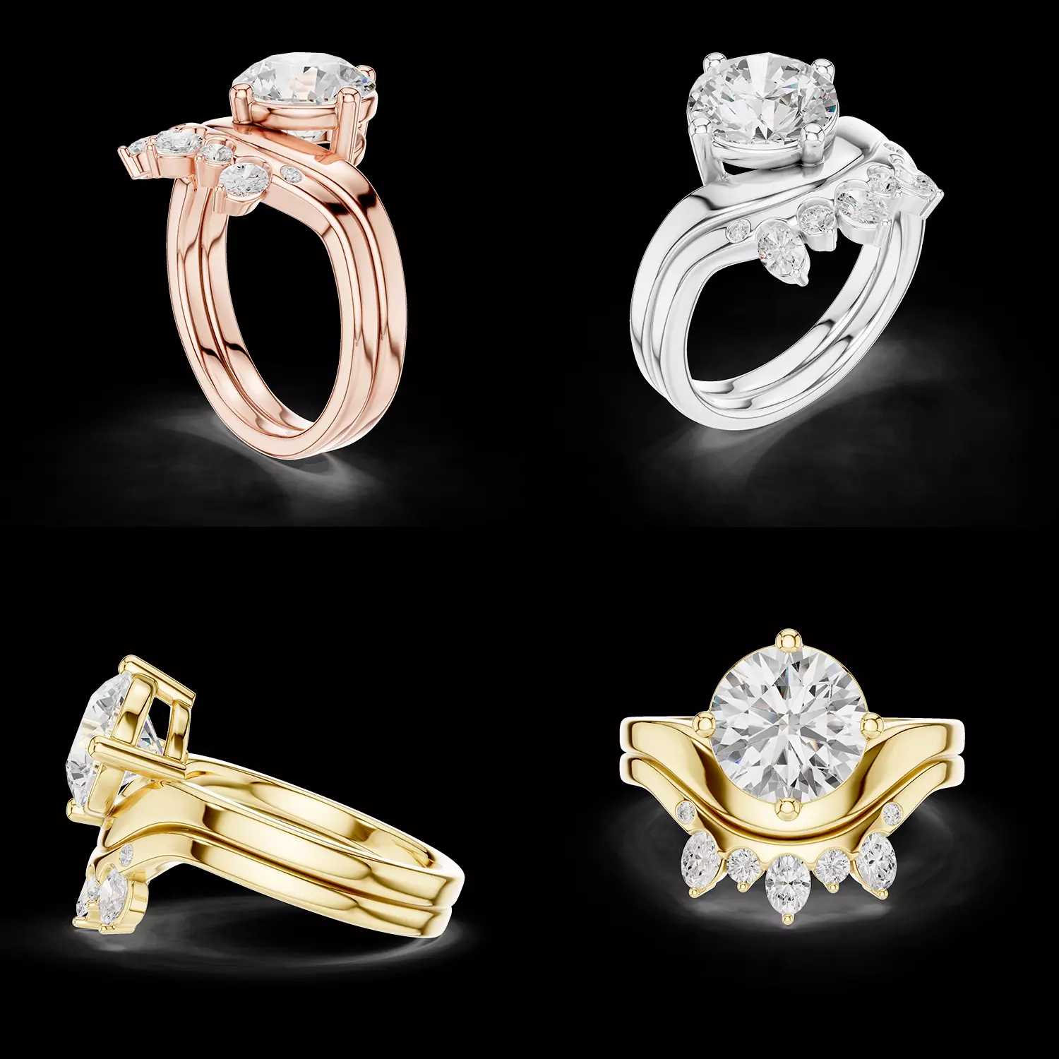 Round Diamond Bridal Ring Set Jewelry CAD Model File 3D print model