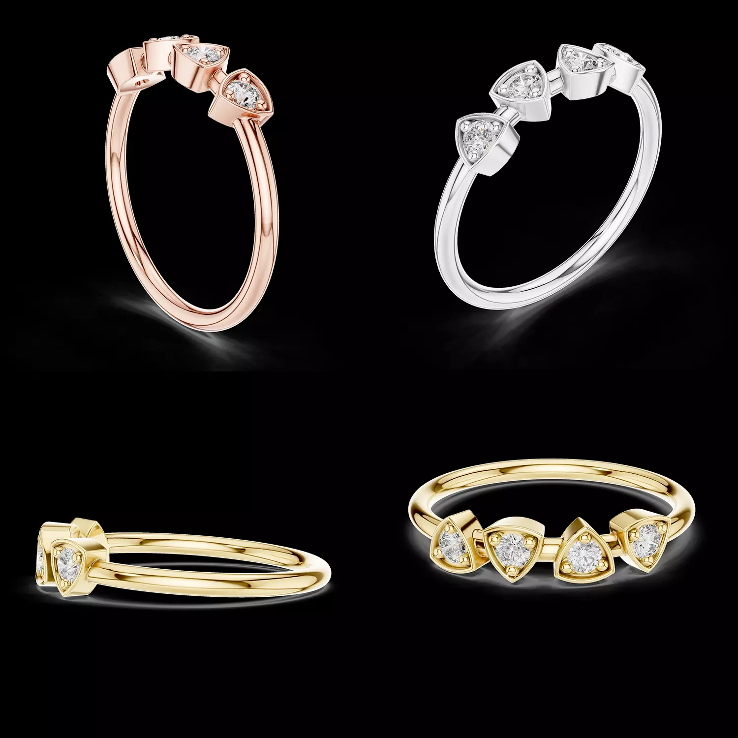 Heart Shape Diamond Band Ring CAD Model STL 3DM File 3D print model