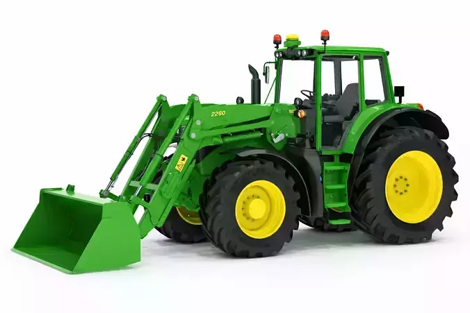 John Deere 6195M Low Poly Tractor Loader Farm Vehicle 3D