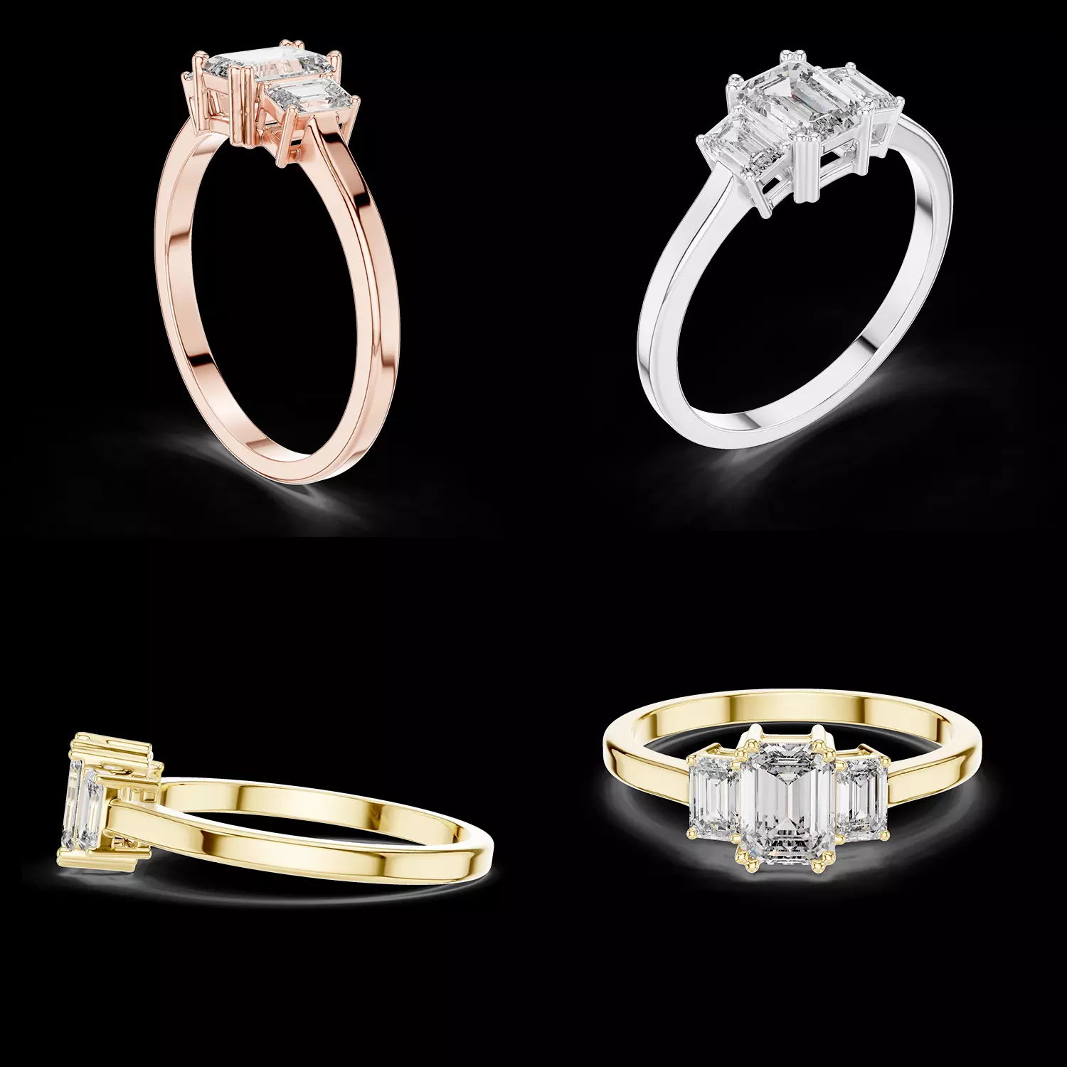 Emerald Three Stone Ring CAD Model STL 3DM File 3D print model