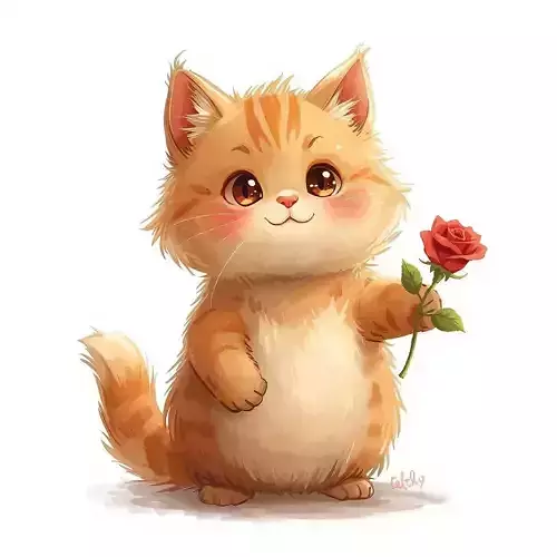 Charming Cat with Rose 3D Character V02