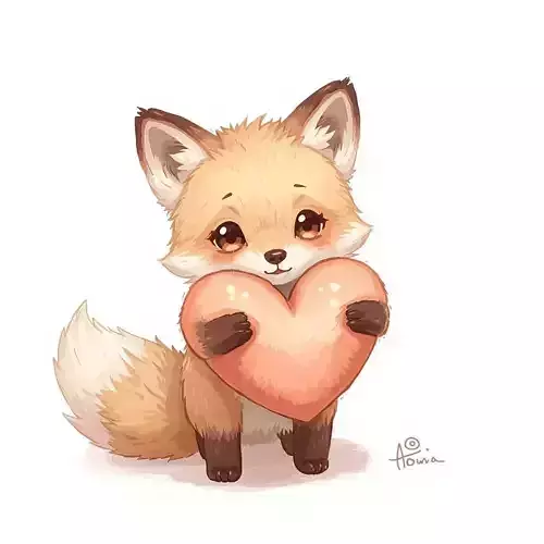 Kawaii Fox with Heart 3D Character V01