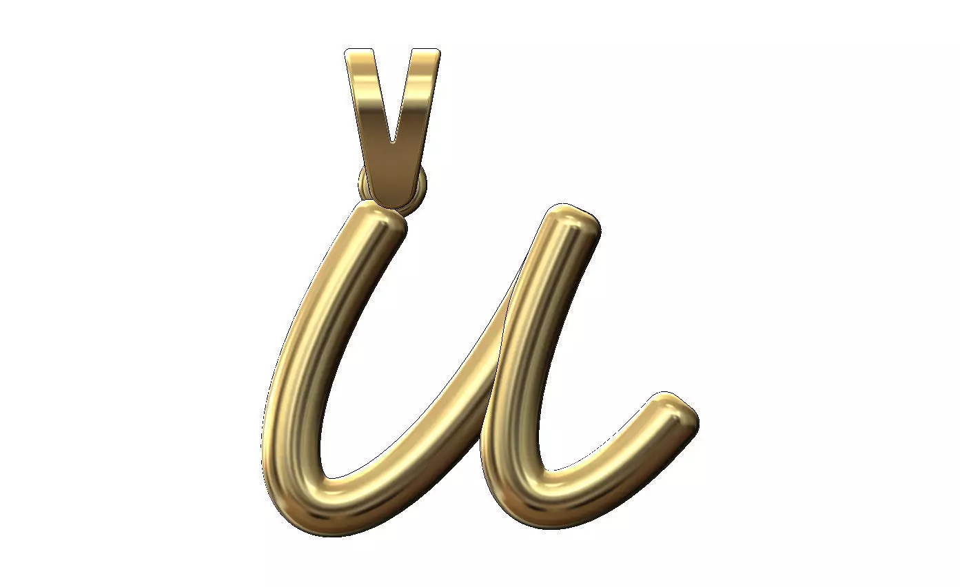 U letter initial 3d lowercase wire pendant charm bail 3D print model