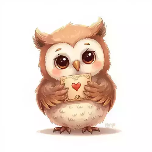 Adorable Owl with Love Letter 3D Character V02