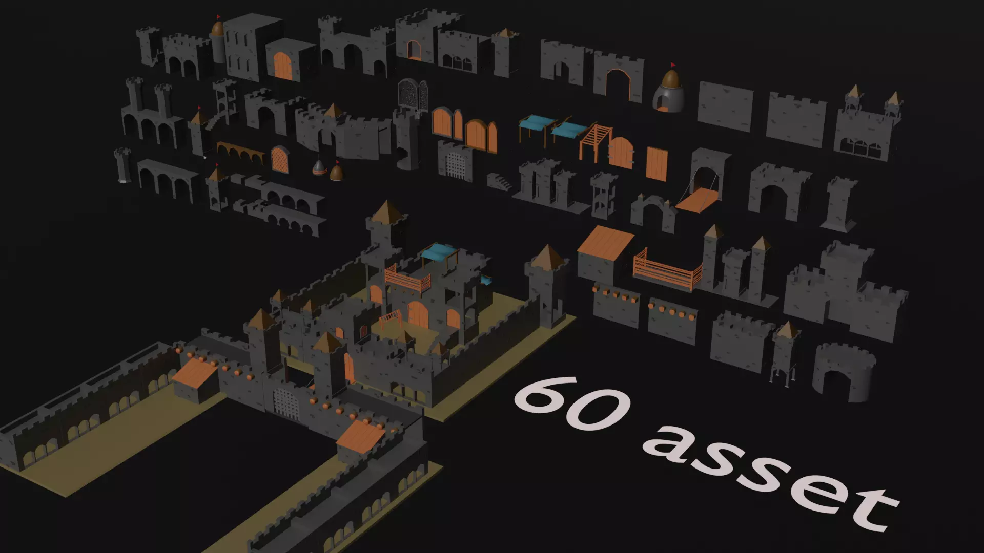 Modular Castle Pieces Low-poly 3D model