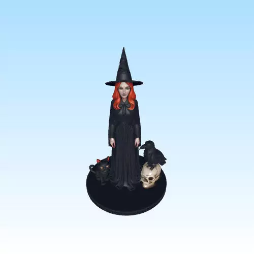 3551 Witch with Cat Monster and Raven COLOR 3D STL 3D print model