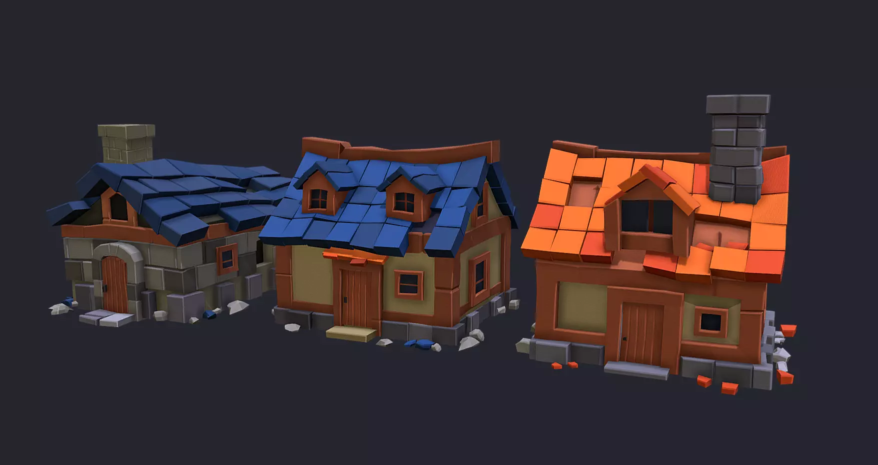 Damaged House Version Broken Roof Game Environment Asset Low-poly 3D model
