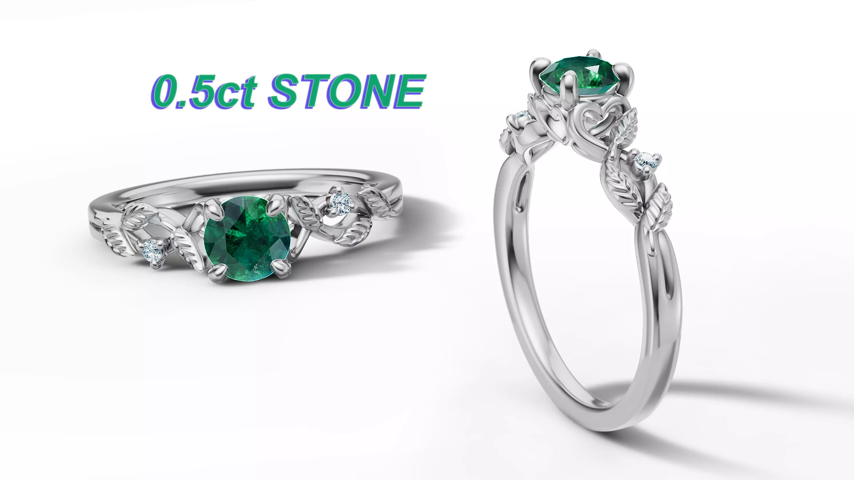 Solitaire Ring Half Carat Stone Floral Leaves Diamond Ring 3D print model