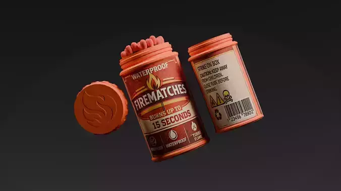 Low Poly Waterproof Matches - Game Ready Stormproof Tube