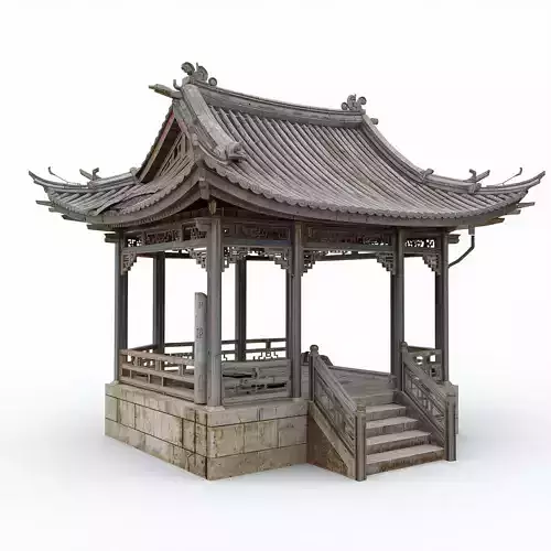 Ruined Chinese Pavilion 3D Model V01