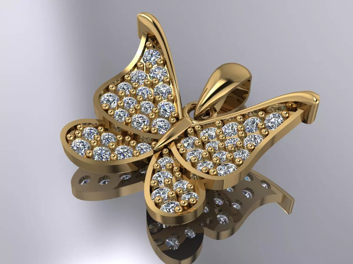 Butterfly Pendant Gold Diamonds 3d model 3D print model