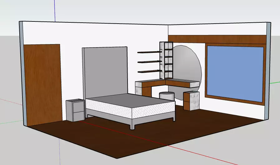 Modern Vanity Desk with Organic Mirror and Floating Shelves 3D model