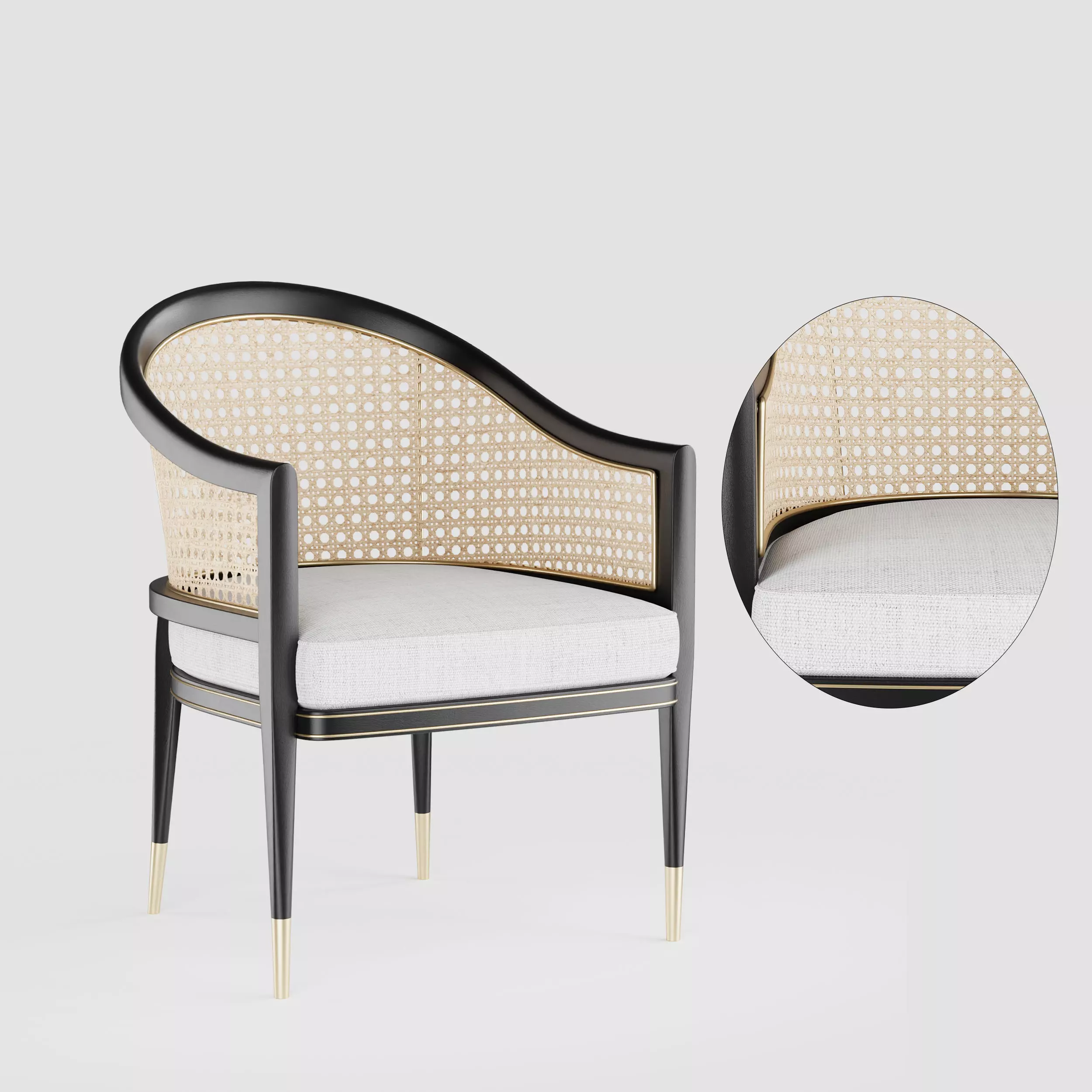 Modern Rattan Cane Armchair Black Gold 3D Model Low-poly 3D model