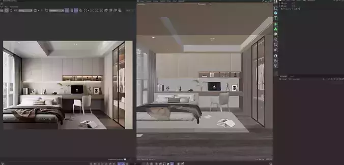 Modern Bedroom  Home Office Workspace Cinema 4D Redshift 3D model 2