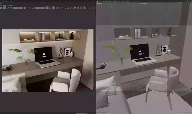 Modern Bedroom  Home Office Workspace Cinema 4D Redshift 3D model 5