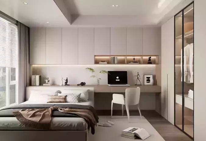 Modern Bedroom Home Office Workspace Cinema 4D Redshift 3D model