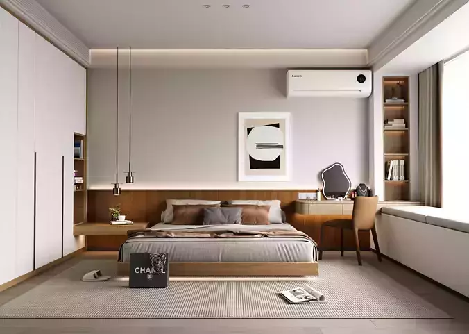 Japandi Style Modern Bedroom Interior Cinema 4D Redshift 3D model