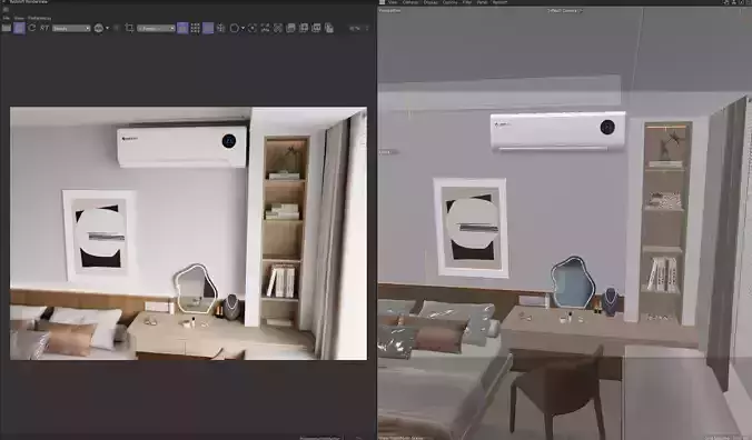 Japandi Style Modern Bedroom Interior  Cinema 4D  Redshift 3D model 6