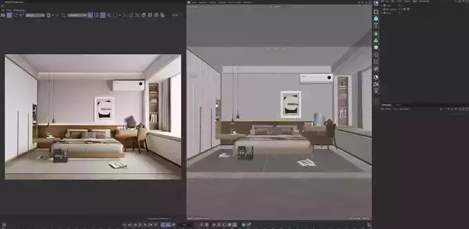 Japandi Style Modern Bedroom Interior  Cinema 4D  Redshift 3D model 2