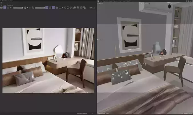 Japandi Style Modern Bedroom Interior  Cinema 4D  Redshift 3D model 4