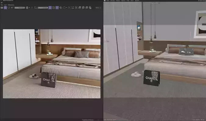 Japandi Style Modern Bedroom Interior  Cinema 4D  Redshift 3D model 3