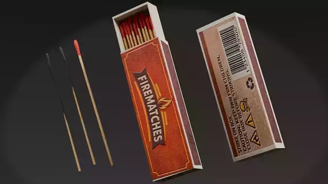 Long Matches Low Poly Matchbox - Game Ready 