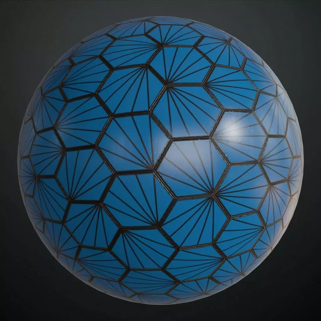 Blue Art Deco Hexagonal Fan Ceramic Tiles PBR Seamless Texture